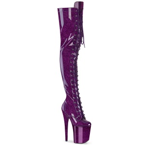 Glitter 20 cm FLAMINGO-3020GP Violet thigh high boots with laces high heels