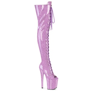 Glitter 20 cm PEEP TOE purple thigh high boots with laces high heels