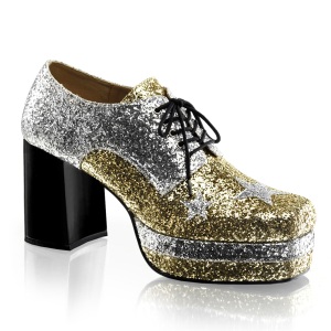 Glitter GLAMROCK-02 pimp skor 70-tal herr hallick skor disco plat snrskor guld