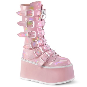 Hologram 9 cm DAMNED-225 emo calf-high women boots platform with buckles rose