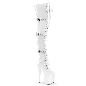 Lacklder boots 20 cm FLAMINGO-3028 lrhga boots med klack og spnnen vita