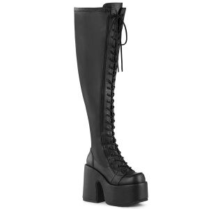 Leatherette 13 cm goth thigh high stretch overknee boots with wide calf