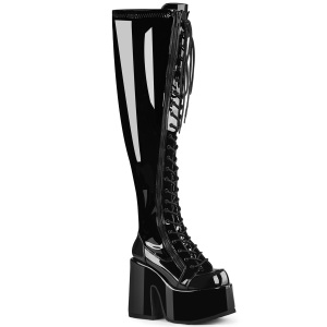 Patent 13 cm goth thigh high stretch overknee boots with wide calf