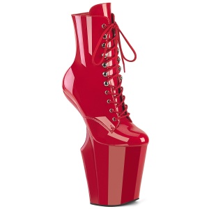 Patent 20 cm WORSHIP-1020 Heelless platform pony ankle boots red