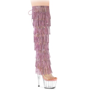 Rosa 18 cm pole dance exotic overknee platstvlar med strass fransar