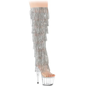 Silver 18 cm pole dance exotic overknee platstvlar med strass fransar