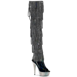 Svart 15 cm pole dance exotic overknee platstvlar med strass fransar