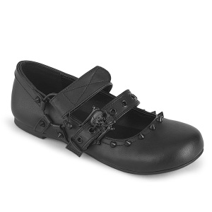 Svart DAISY-03 goth mary jane damskor ballerinaskor med platta klack