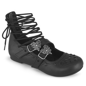 Svart DAISY-11 goth mary jane damskor ballerinaskor med platta klack