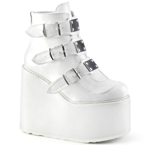 Vegan 14 cm SWING-105 womens ankle boots platform with buckles white