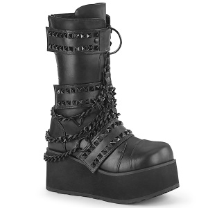 Vegan 8,5 cm TRASH emo calf-high mens boots platform with buckles black