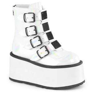 Vegan 9 cm DAMNED-105 womens ankle boots platform with buckles white