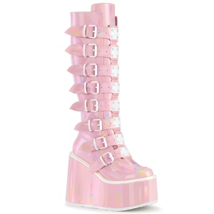 Wedge 14 cm S815 knhga platstvlar kvinnor med spnnen rosa hologram