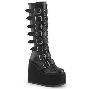 Wedge 14 cm S815 women boots platform with buckles black PU