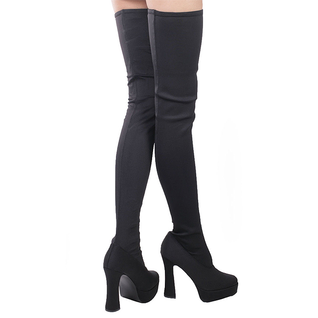 black lycra knee high boots