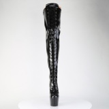 Glitter 18 cm ADORE-3020GP Black thigh high boots with laces high heels