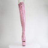 Glitter 18 cm PEEP TOE Rose thigh high boots with laces high heels