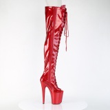 Glitter 20 cm PEEP TOE Red thigh high boots with laces high heels