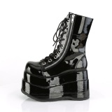 Lacklder 11,5 cm BEAR-265 emo dubbel plat boots - kvinnor platboots med snren