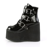 Patent 14 cm SWING-105 womens ankle boots platform with buckles black