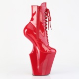 Patent 20 cm WORSHIP-1020 Heelless platform pony ankle boots red