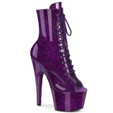 Purple glitter 18 cm peep toe high heels ankle boots platform