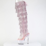 Rosa 18 cm pole dance exotic overknee platstvlar med strass fransar