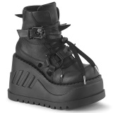 STOMP-60 svarta kilklack snrskor fr kvinnor med 12 cm wedge plat