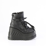 STOMP-60 svarta kilklack snrskor fr kvinnor med 12 cm wedge plat