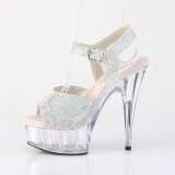 Silver 15 cm DELIGHT-N transparent platform rhinestone high heels