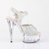 Silver 15 cm DELIGHT-N transparent platform rhinestone high heels