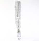 Silver 15 cm DELIGHT exotic overknee platstvlar med strass fransar