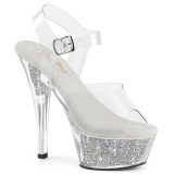 Silver 15 cm KISS-208RSI transparent plat klackar skor med strass stenar