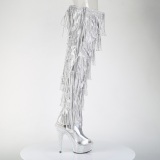 Silver 15 cm pole dance exotic overknee boots rhinestone fringes