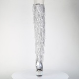 Silver 15 cm pole dance exotic overknee platstvlar med strass fransar