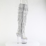 Silver 18 cm disco dance gogo overknee platstvlar med strass fransar