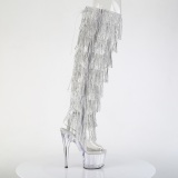 Silver 18 cm pole dance exotic overknee boots rhinestone fringes