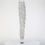 Silver 18 cm pole dance exotic overknee platstvlar med strass fransar