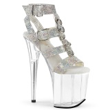 Silver rhinestone 20 cm FLAMINGO pleaser high heels strappy sandals