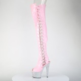 Strass 18 cm open toe rosa lrhga stvlar hga klackar med snrning