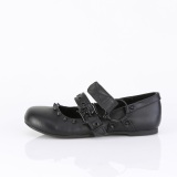 Svart DAISY-03 goth mary jane damskor ballerinaskor med platta klack