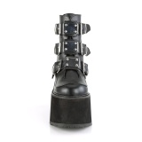 Vegan 14 cm SWING-105 womens ankle boots platform with buckles black