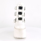 Vegan 14 cm SWING-105 womens ankle boots platform with buckles white