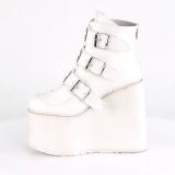 Vegan 14 cm SWING-105 womens ankle boots platform with buckles white