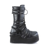 Vegan 8,5 cm TRASH emo calf-high mens boots platform with buckles black