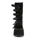 Velvet 9 cm DAMNED-225 emo calf-high women boots platform with buckles black