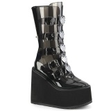 Vinyl 14 cm SWING-C emo calf-high women boots platform with buckles black