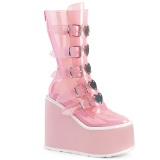 Vinyl 14 cm SWING-C emo calf-high women boots platform with buckles rose