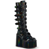 Wedge 14 cm S815 women boots platform with buckles black hologram