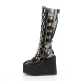 Wedge 14 cm S815 women boots platform with buckles black vinyl